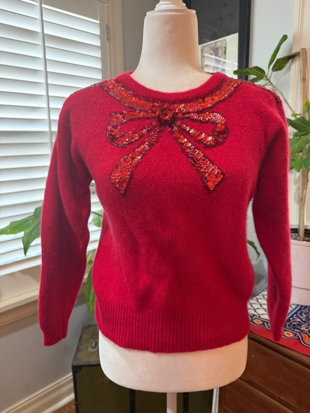 Vibrant red vintage lambswool blend sweater.